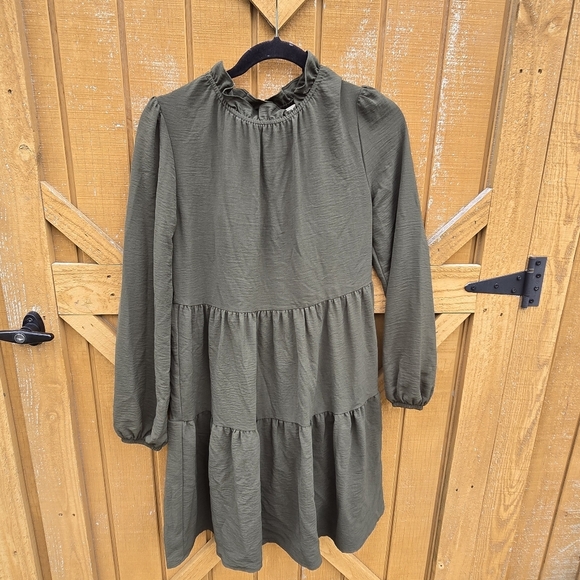 Copper Key Dresses & Skirts - Olive Green Long Sleeve Tiered Dress